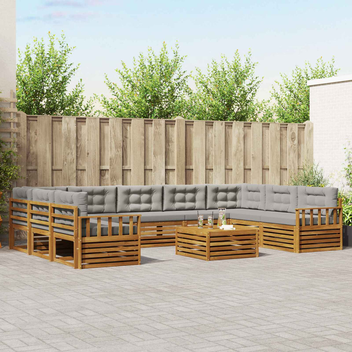 Buiten bankenset met kussen 10 pcs Natuurlijk en Lichtgrijs is nu te koop bij PeponiXL, paradijselijk wonen!