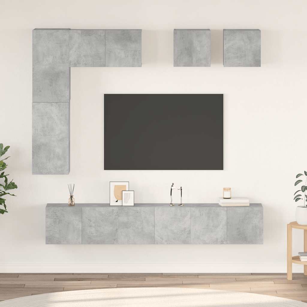 8-delige Tv-meubelset spaanplaat betongrijs is nu te koop bij PeponiXL, paradijselijk wonen!