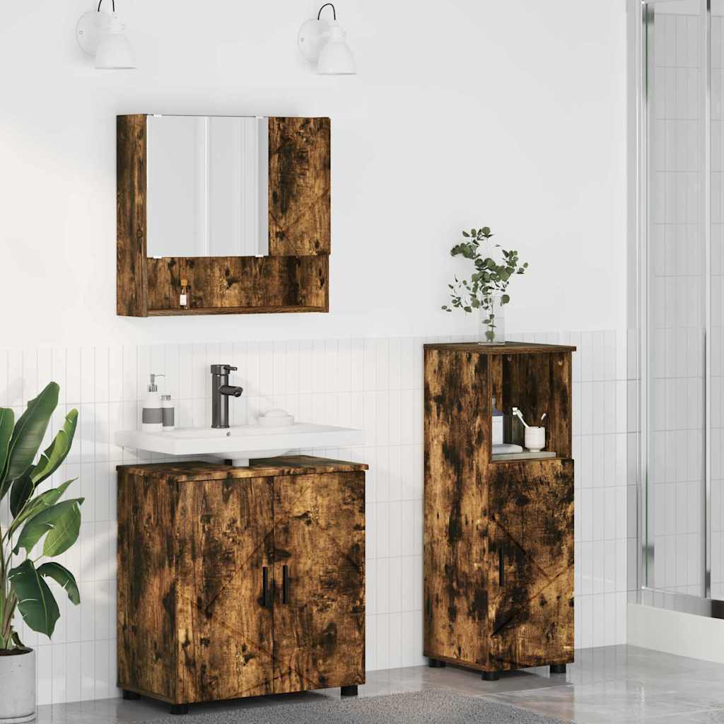 Badkamermeubelset 3 st Gerookt eiken 61 x 35 x 64 cm is nu te koop bij PeponiXL, paradijselijk wonen!