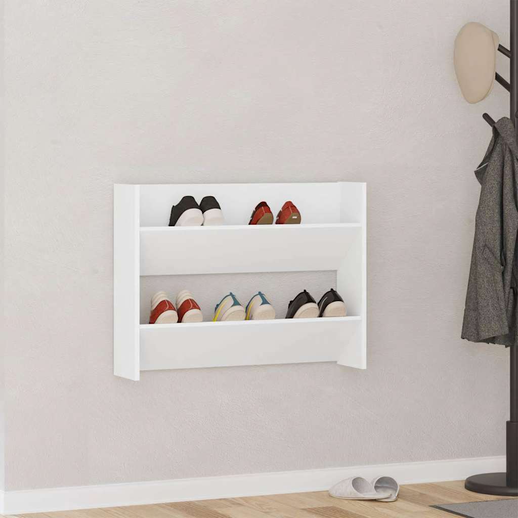 Wandschoenenkast 80x18x60 cm bewerkt hout wit is nu te koop bij PeponiXL, paradijselijk wonen!