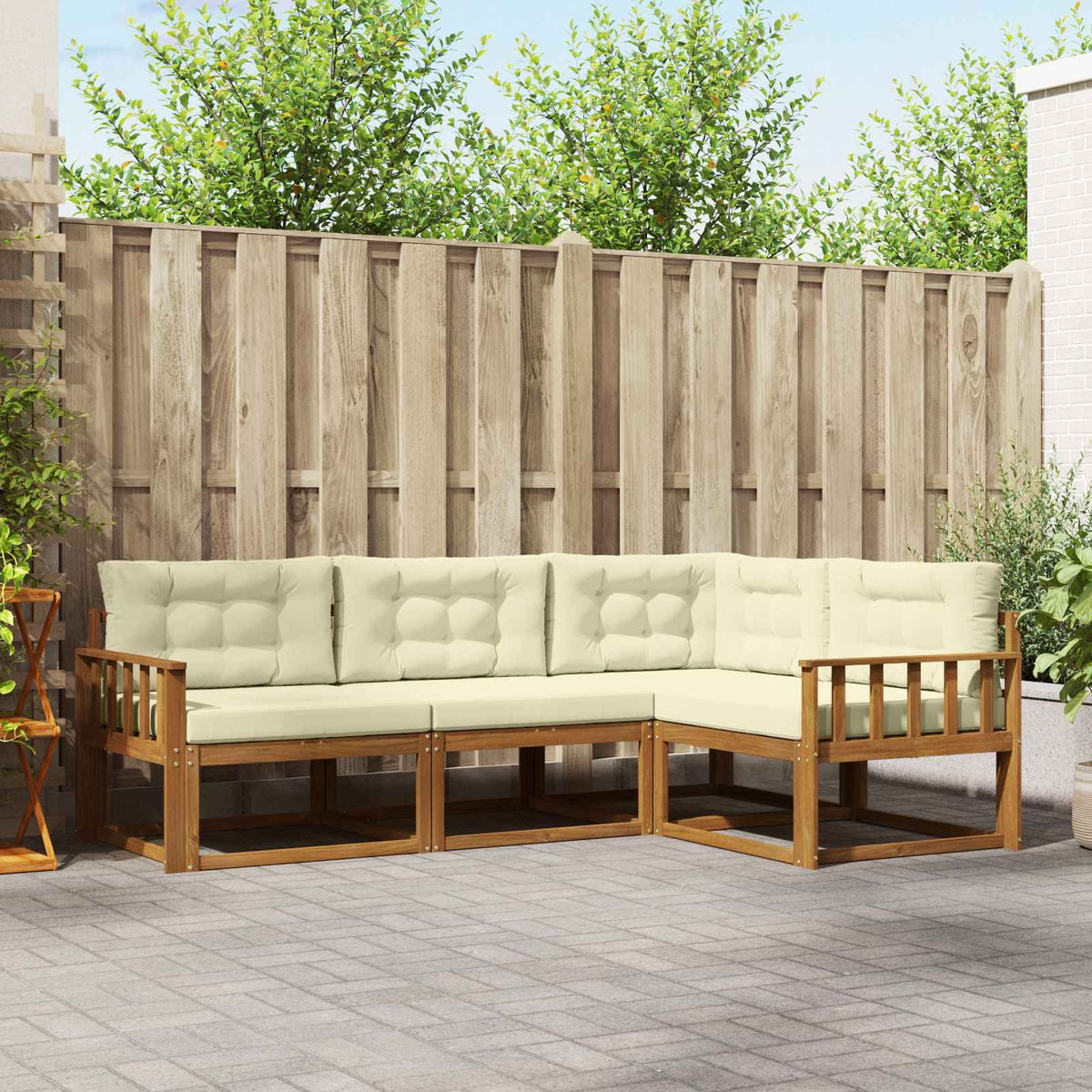 Buiten bankenset met kussen 4 pcs Natuurlijk en Crème is nu te koop bij PeponiXL, paradijselijk wonen!