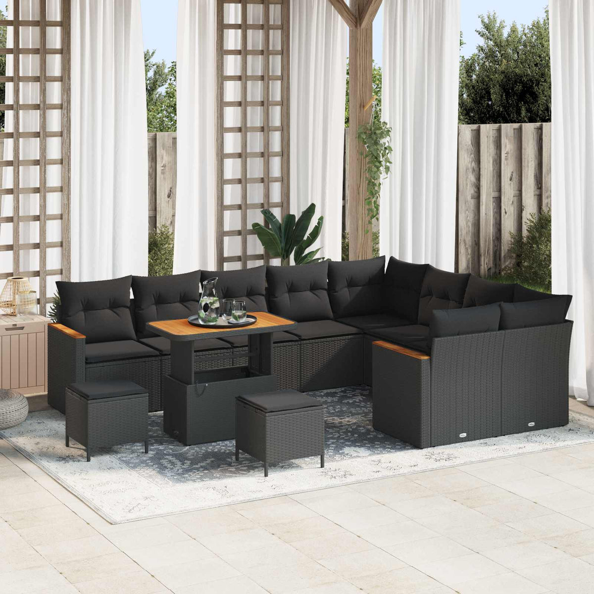 Tuinbankenset 12 pcs Zwart poly rattan is nu te koop bij PeponiXL, paradijselijk wonen!