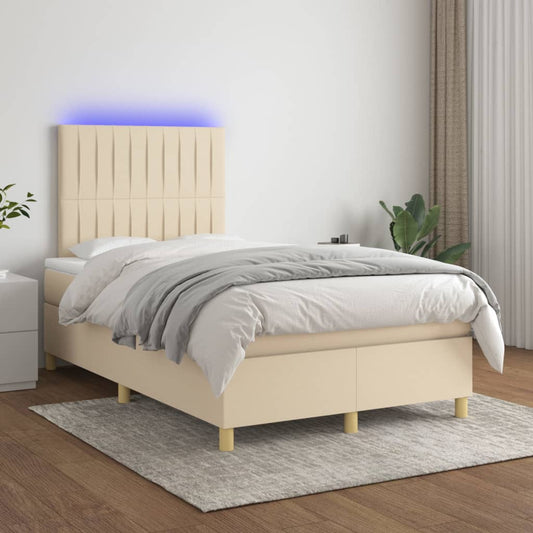 Boxspring met matras en LED stof crèmekleurig 120x200 cm is nu te koop bij PeponiXL, paradijselijk wonen!