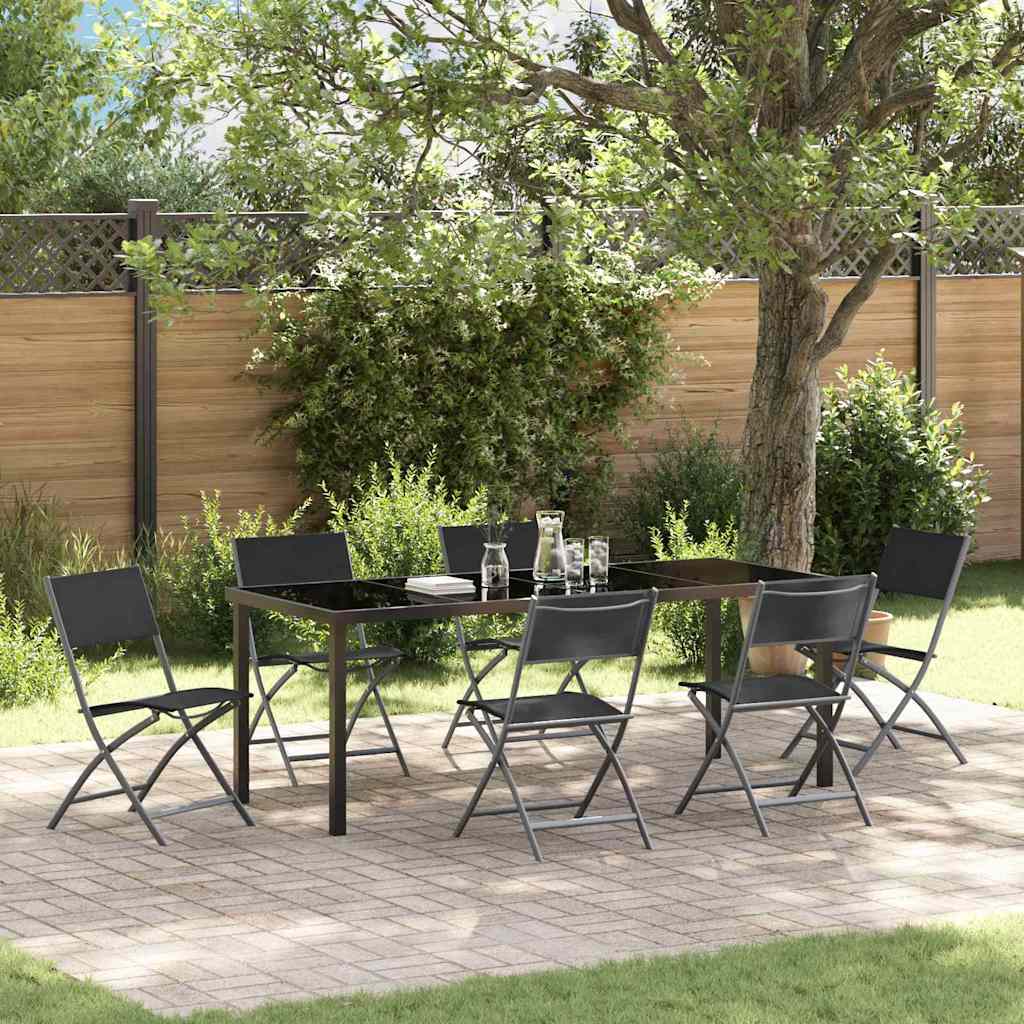 Tuin eettafelset 7 pcs Zwart Gepoedercoat staal is nu te koop bij PeponiXL, paradijselijk wonen!