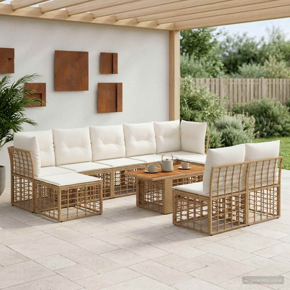 Tuinbankenset 10 st Natuurlijk en Crème Wit poly rattan is nu te koop bij PeponiXL, paradijselijk wonen!
