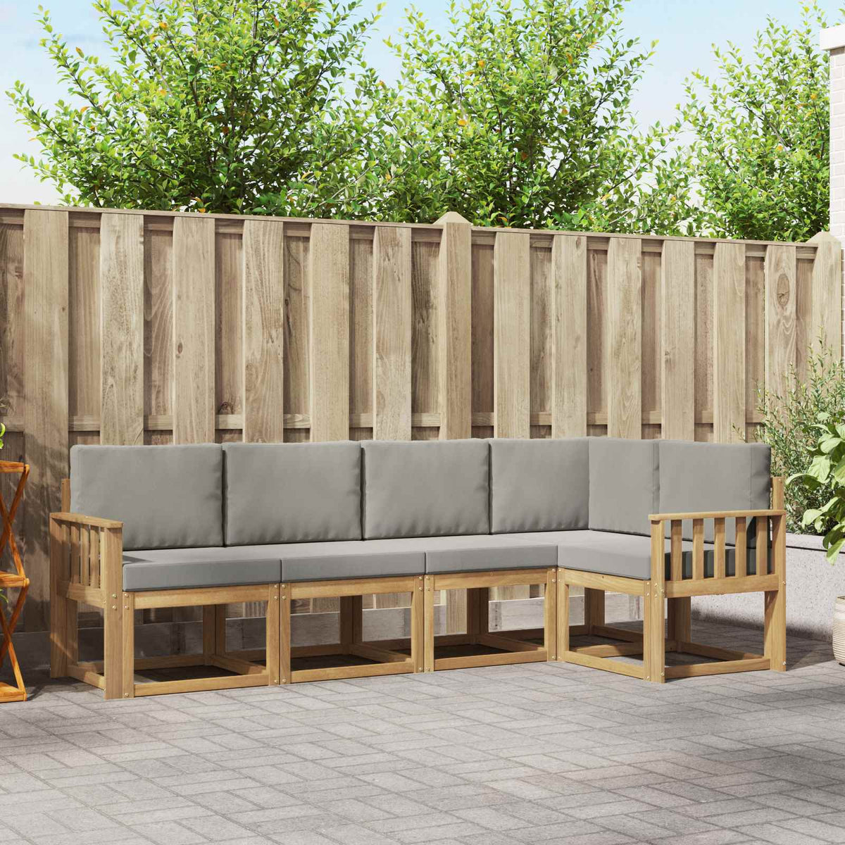 Buiten bankenset met kussen 5 pcs Wit en Lichtgrijs is nu te koop bij PeponiXL, paradijselijk wonen!