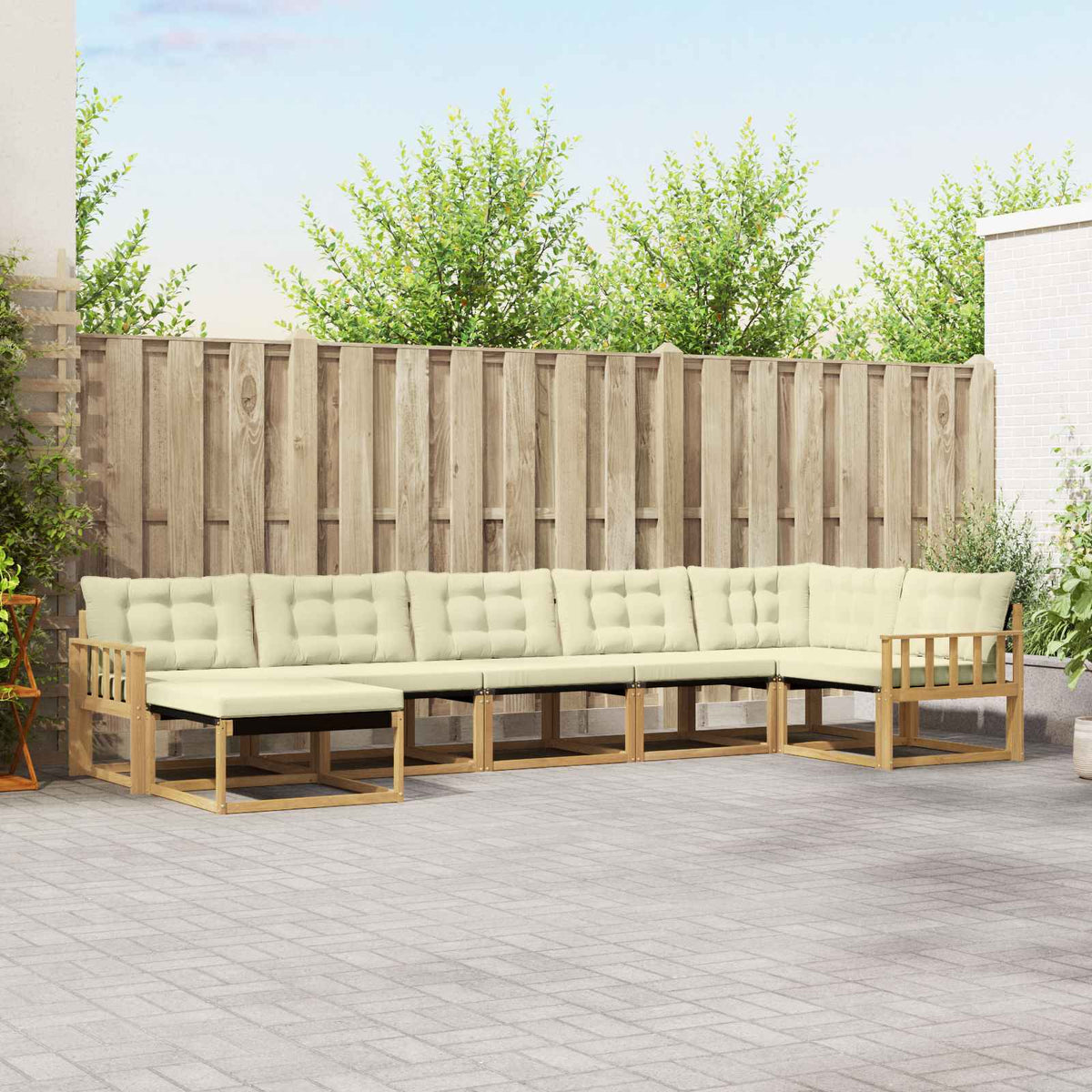 Buiten bankenset met kussen 7 pcs Wit en crèmekleurig is nu te koop bij PeponiXL, paradijselijk wonen!