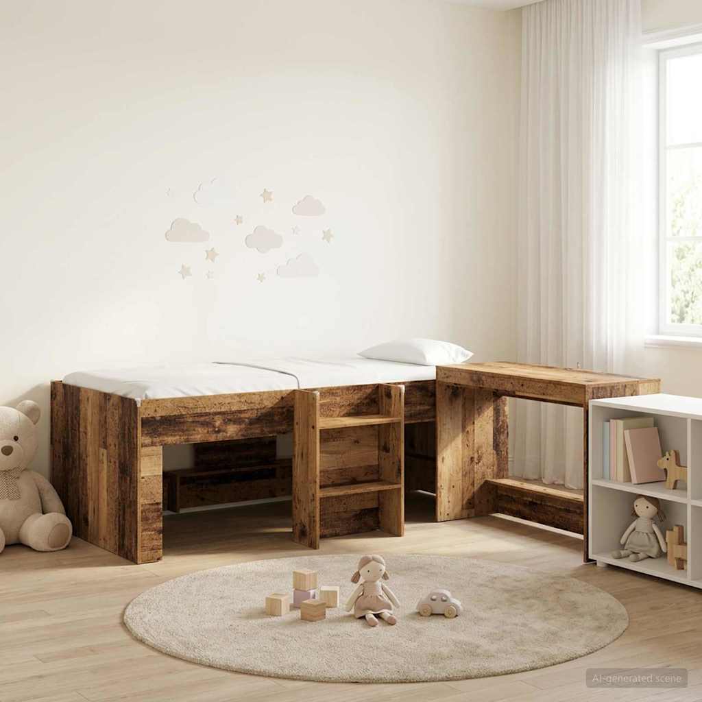 Hoge Bed Frame met Bureau voor Kinderen 2 st Oud hout is nu te koop bij PeponiXL, paradijselijk wonen!