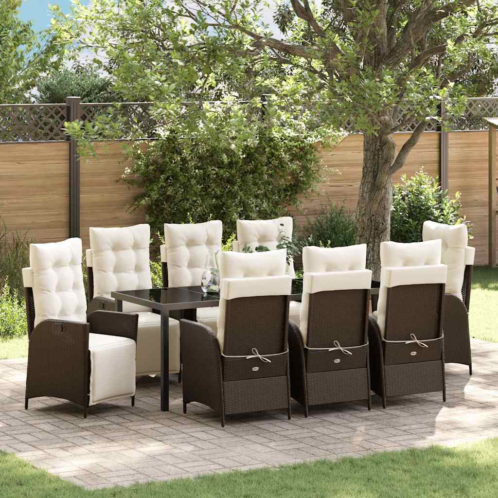 Tuin eettafelset met kussen 9 pcs Bruin poly rattan is nu te koop bij PeponiXL, paradijselijk wonen!