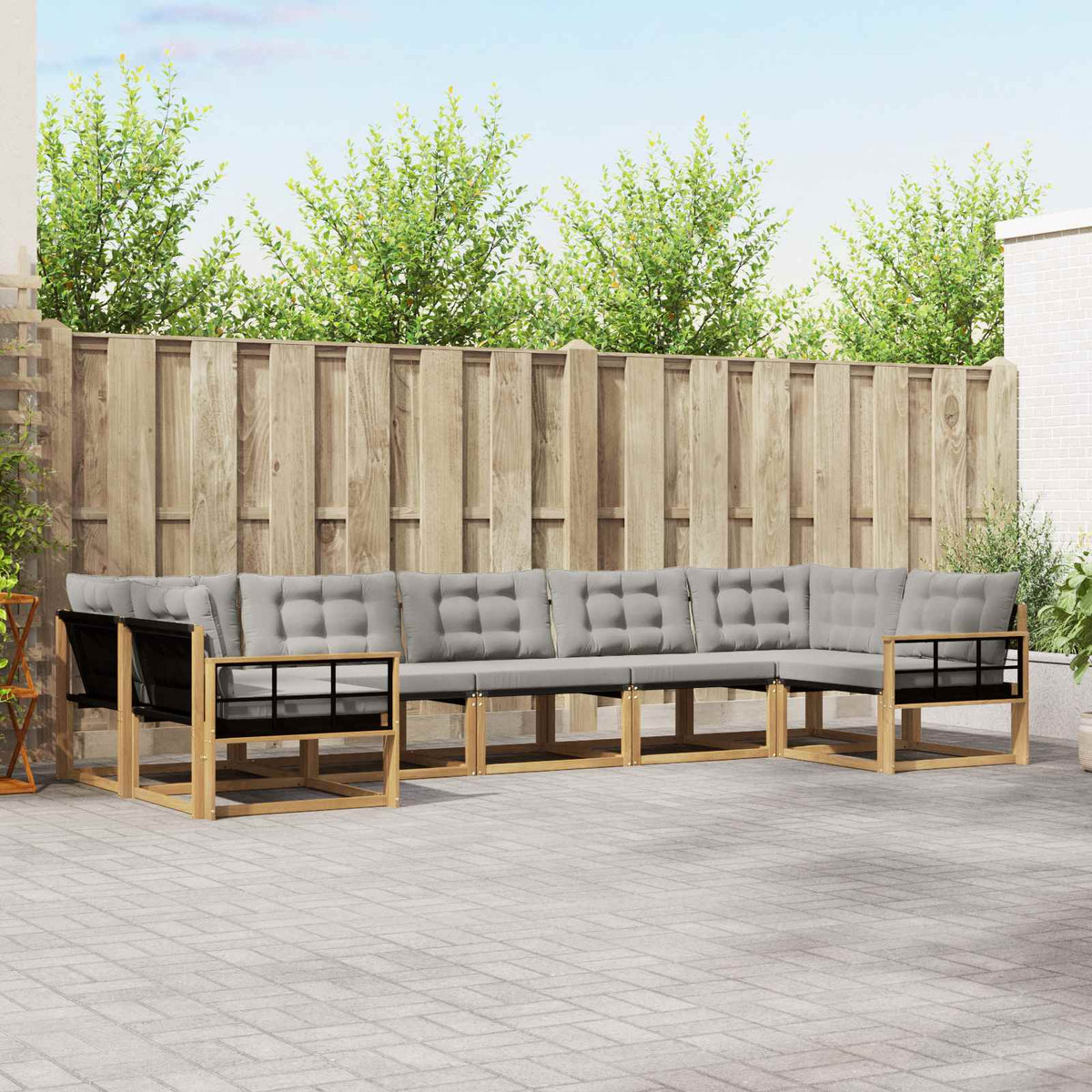 Buiten bankenset met kussen 7 pcs Wit en Lichtgrijs is nu te koop bij PeponiXL, paradijselijk wonen!