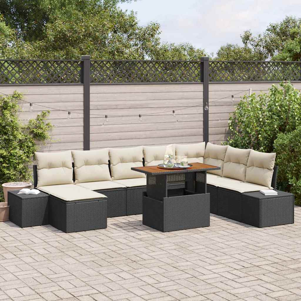Tuinbankenset 9 st Zwart poly rattan is nu te koop bij PeponiXL, paradijselijk wonen!