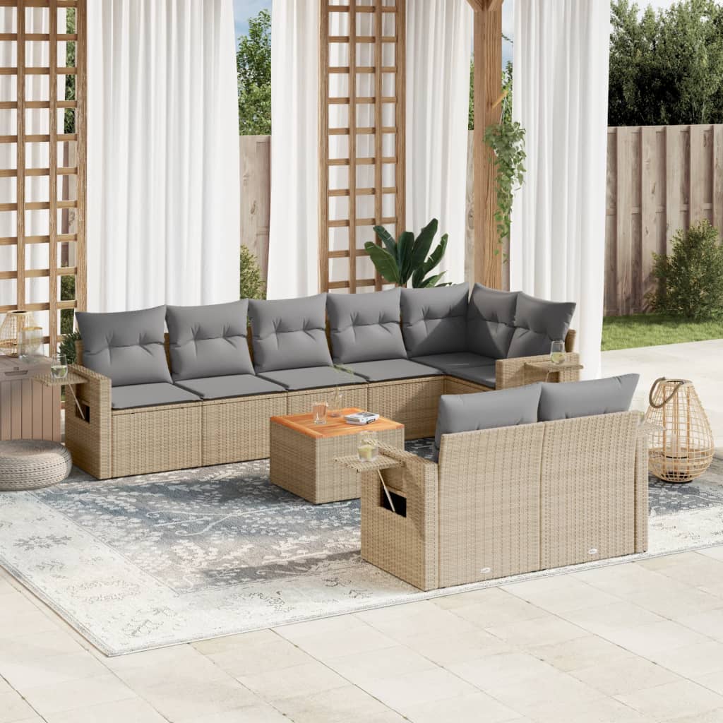 9-delige Loungeset met kussens poly rattan gemengd beige is nu te koop bij PeponiXL, paradijselijk wonen!