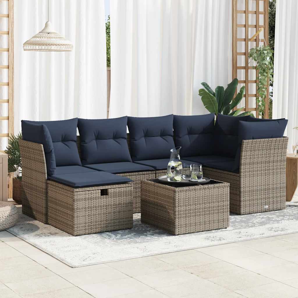 7-delige Loungeset met kussens poly rattan grijs is nu te koop bij PeponiXL, paradijselijk wonen!
