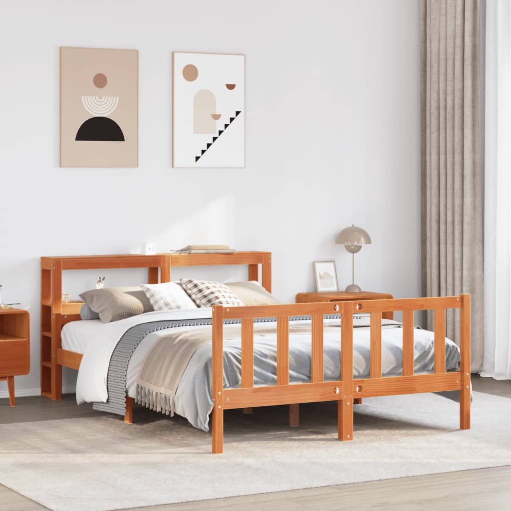 Bedframe met hoofdbord massief grenenhout wasbruin 160x200 cm is nu te koop bij PeponiXL, paradijselijk wonen!