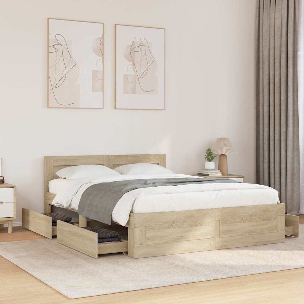 Bedframe met hoofdeinde 2 pcs Sonoma 137 x 188 cm Bewerkt hout is nu te koop bij PeponiXL, paradijselijk wonen!