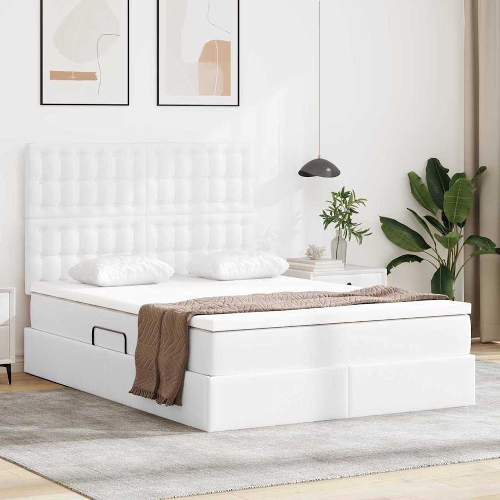 Opbergbed met LED met matras Puur Wit 140 x 190 cm Nep Leer is nu te koop bij PeponiXL, paradijselijk wonen!