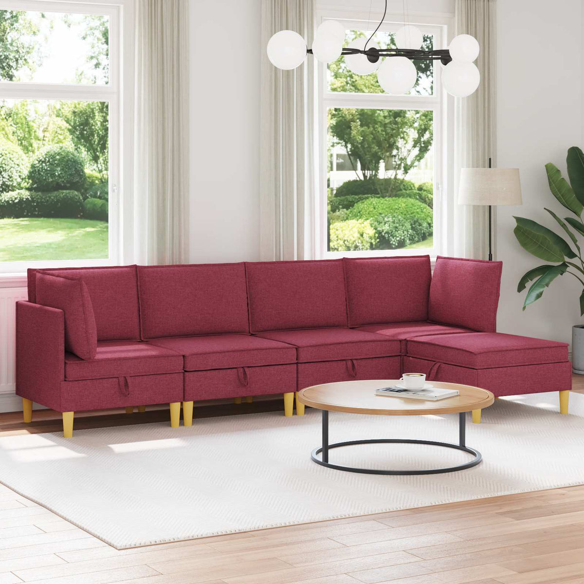 Woonkamer Meubelset met kussen met opslag 5 pcs Wijnrood Stof is nu te koop bij PeponiXL, paradijselijk wonen!