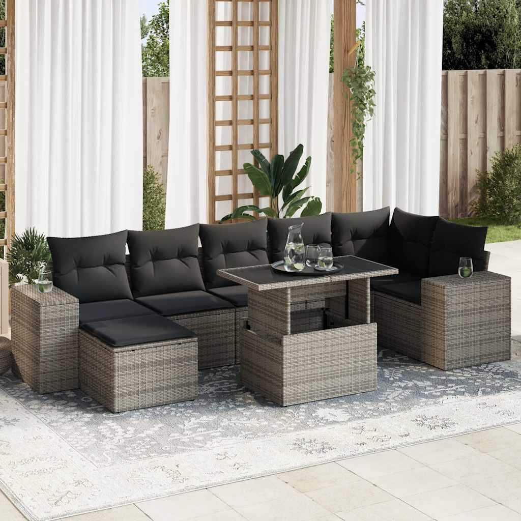 8-delige Loungeset met kussens poly rattan grijs is nu te koop bij PeponiXL, paradijselijk wonen!