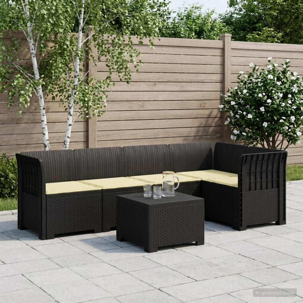 5-Zits Tuin Sofa met Kussens Rattan Look PP Antraciet is nu te koop bij PeponiXL, paradijselijk wonen!