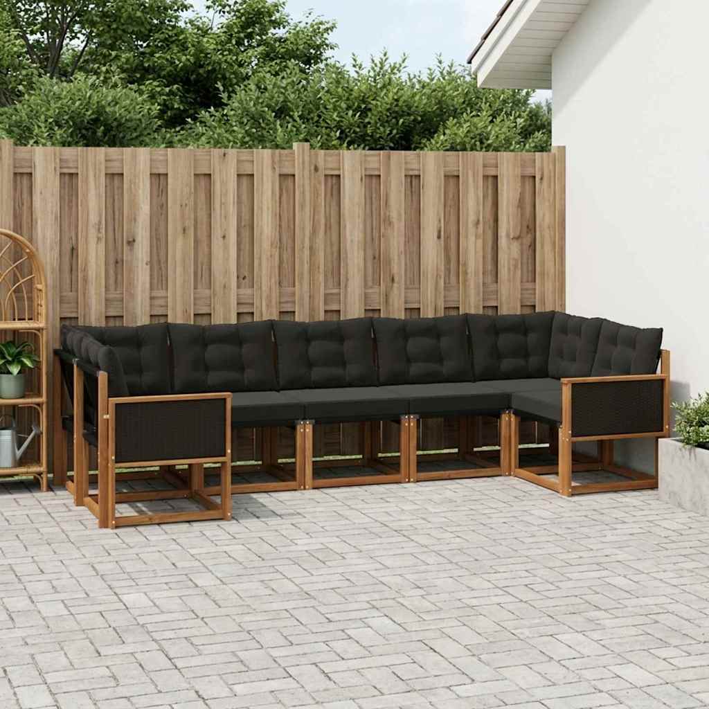 Buiten bankenset met kussen 7 pcs Naturel en Zwart is nu te koop bij PeponiXL, paradijselijk wonen!