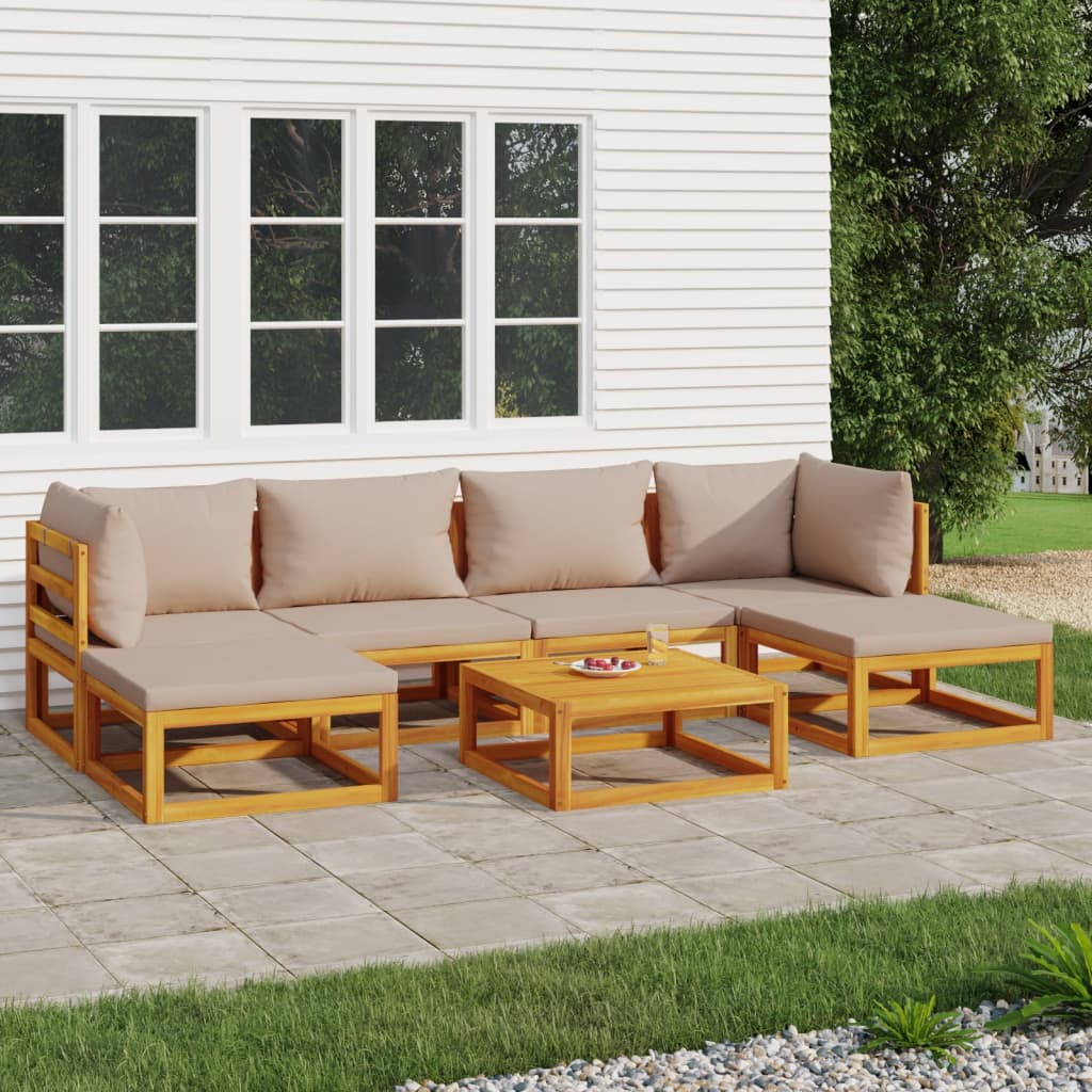 7-delige Loungeset met kussens massief hout taupe is nu te koop bij PeponiXL, paradijselijk wonen!
