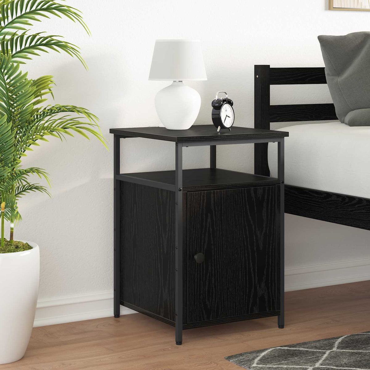 Nachtkastje met lade 2 pcs Zwart eiken Bewerkt hout is nu te koop bij PeponiXL, paradijselijk wonen!