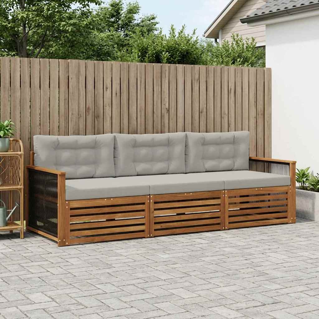Buiten bankenset met kussen 3 pcs Naturel en lichtgrijs is nu te koop bij PeponiXL, paradijselijk wonen!