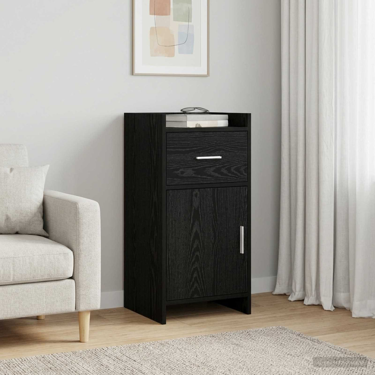 Dressoir Zwart eiken 40 x 36 x 80 cm Bewerkt hout is nu te koop bij PeponiXL, paradijselijk wonen!