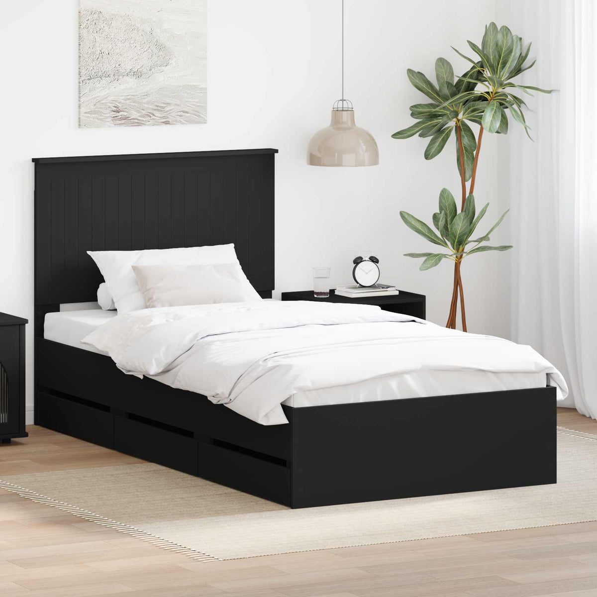 Bedframe met lade met opslag Zwart 100 x 200 cm Ingenieurshout is nu te koop bij PeponiXL, paradijselijk wonen!