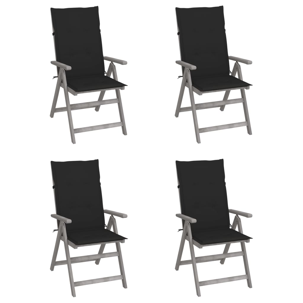 Tuinstoelen 4 st verstelbaar met kussens massief acaciahout is nu te koop bij PeponiXL, paradijselijk wonen!