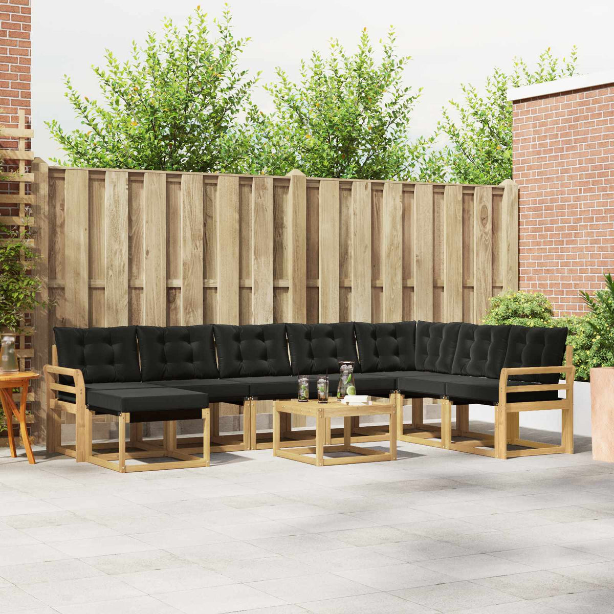 Buiten bankenset met kussen 9 pcs Wit en zwart is nu te koop bij PeponiXL, paradijselijk wonen!
