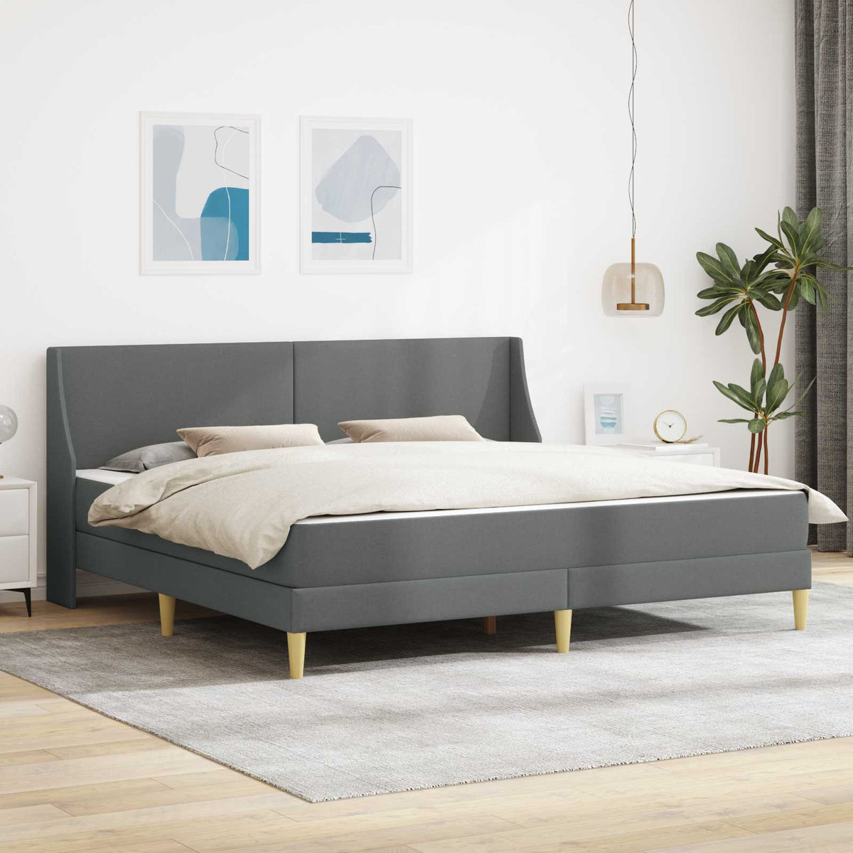 Bedframe met matras Donkergrijs 180 x 200 cm Stof is nu te koop bij PeponiXL, paradijselijk wonen!