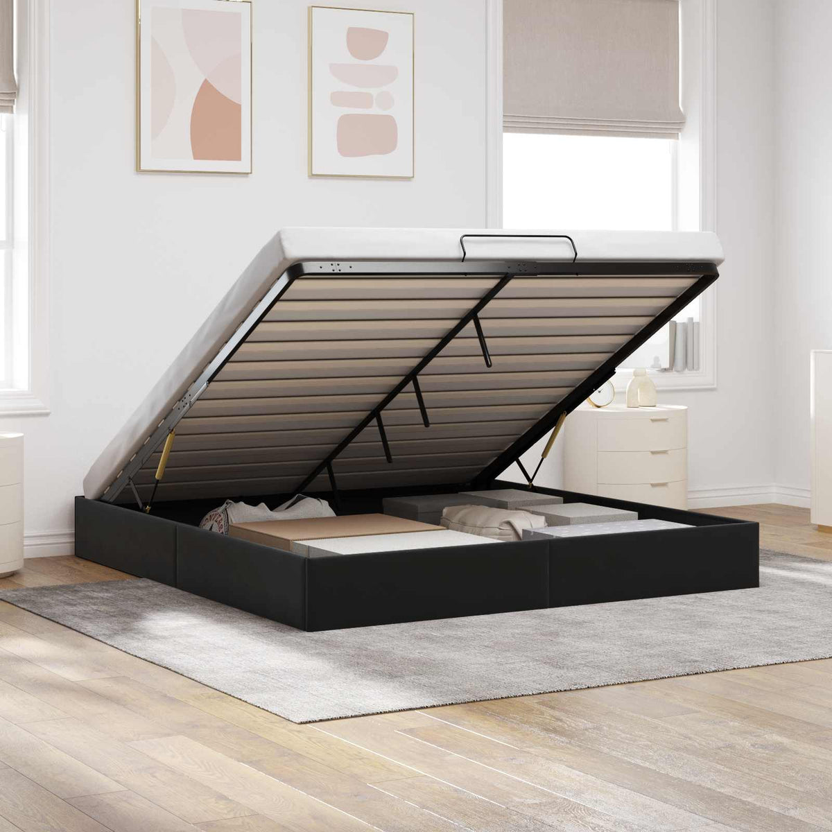 Ottoman Bedframe Zwart King size Fluweel is nu te koop bij PeponiXL, paradijselijk wonen!