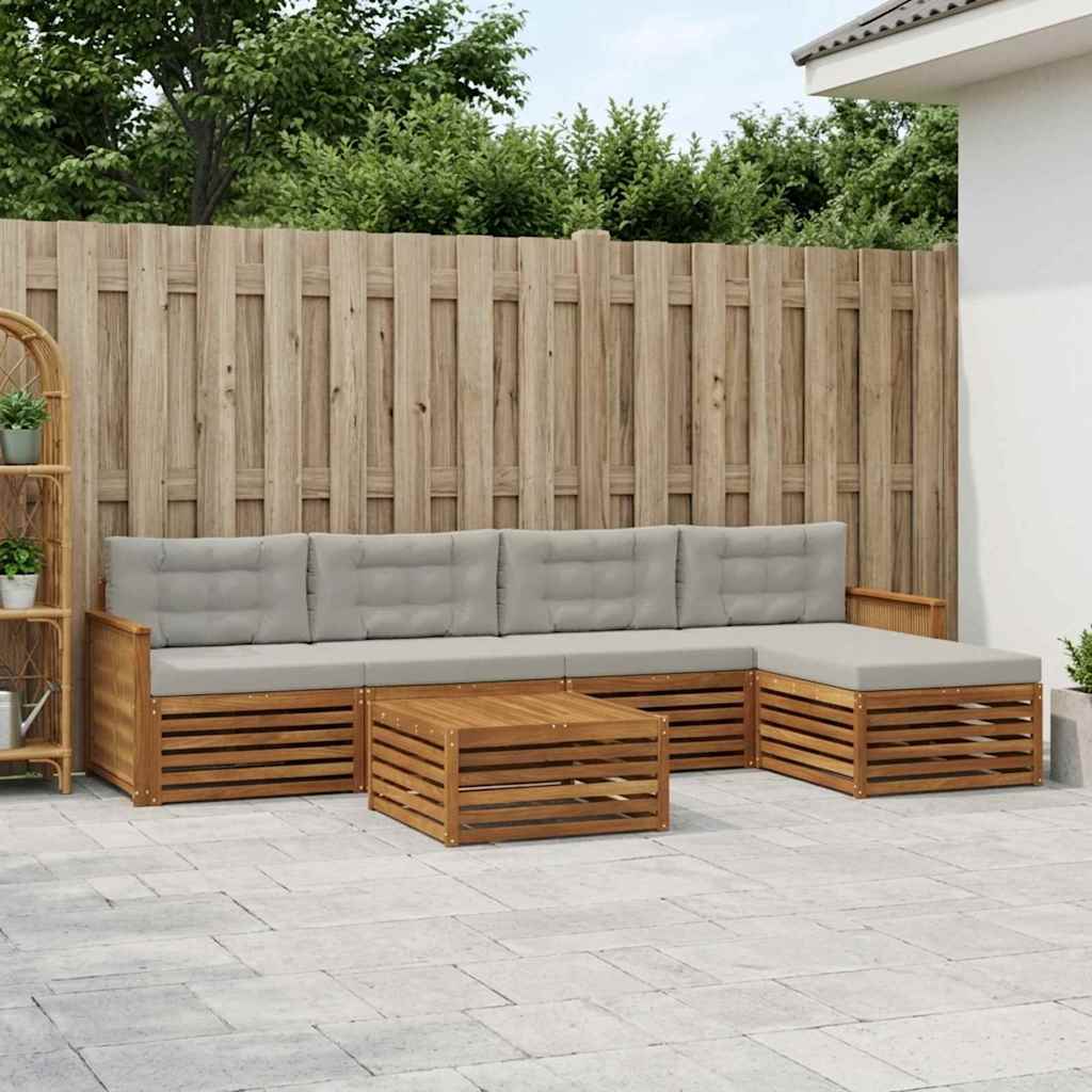 Buiten bankenset met kussen 6 pcs Naturel en lichtgrijs is nu te koop bij PeponiXL, paradijselijk wonen!
