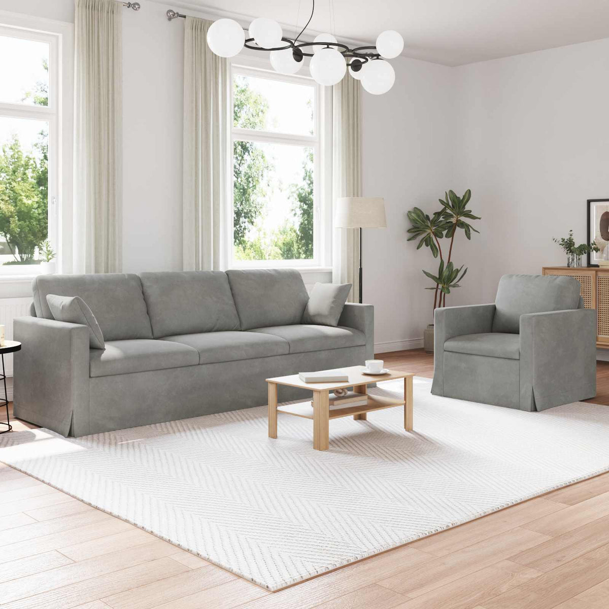 Bankstel 2 pcs Lichtgrijs 228 x 78 x 80 cm Fluweel is nu te koop bij PeponiXL, paradijselijk wonen!