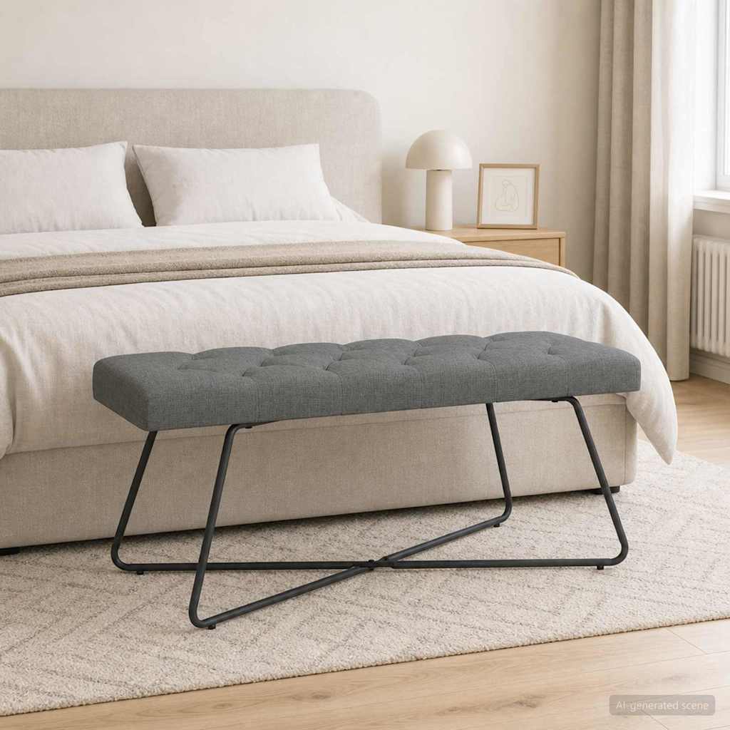Bank met knoopverstelling Donkergrijs 110 x 40 x 46 cm Stof is nu te koop bij PeponiXL, paradijselijk wonen!