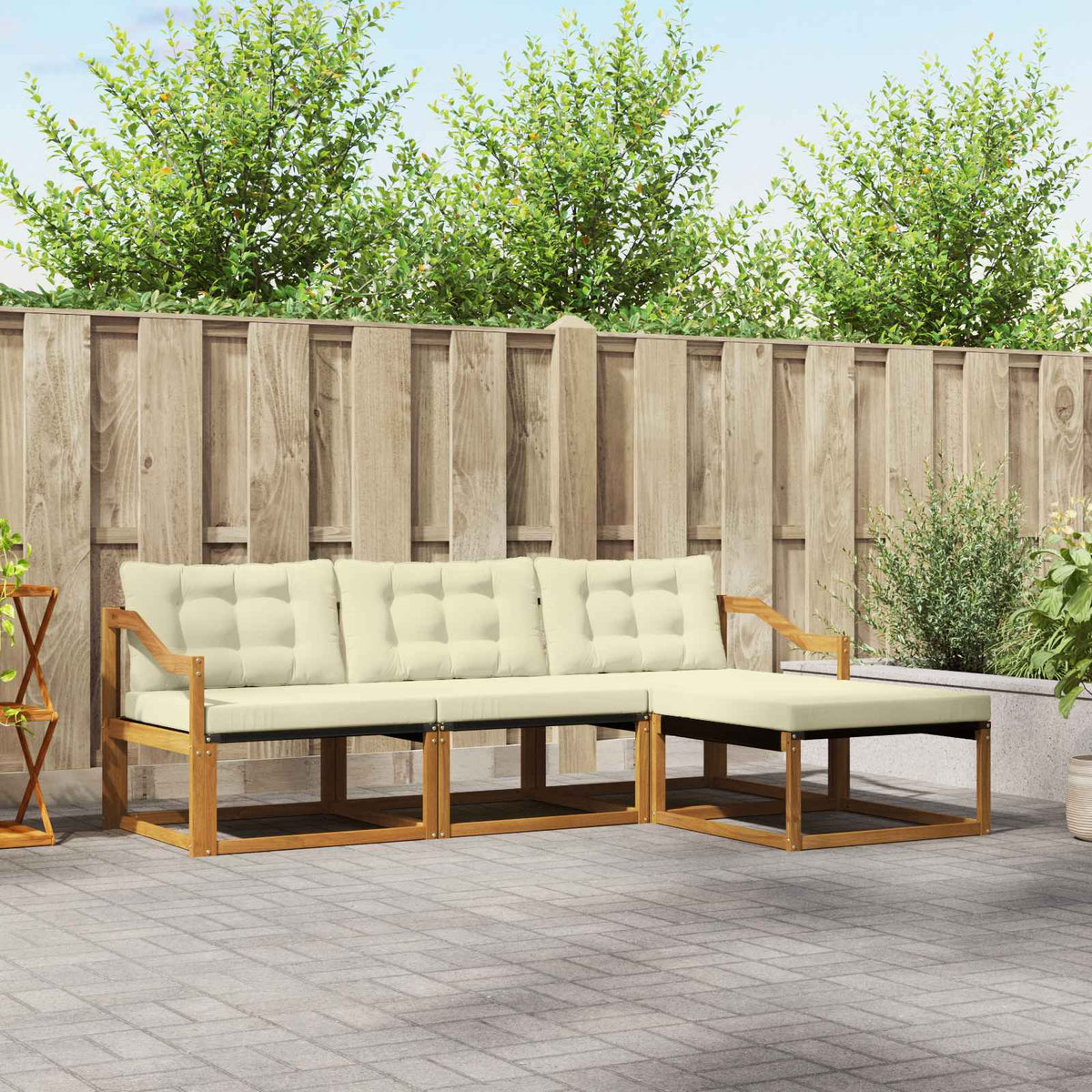 Buiten bankenset met kussen 4 pcs Natuurlijk en Crème is nu te koop bij PeponiXL, paradijselijk wonen!