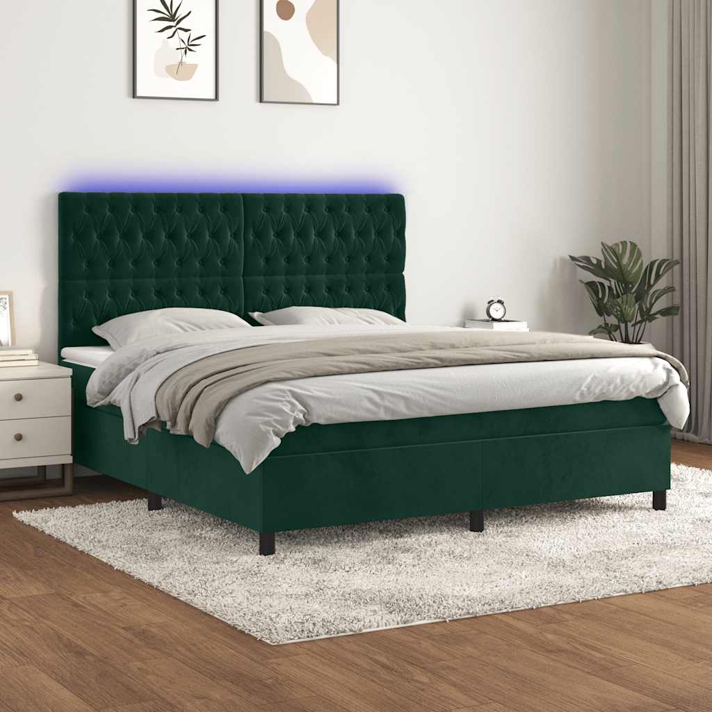 Boxspring met matras en LED fluweel donkergroen 180x200 cm is nu te koop bij PeponiXL, paradijselijk wonen!