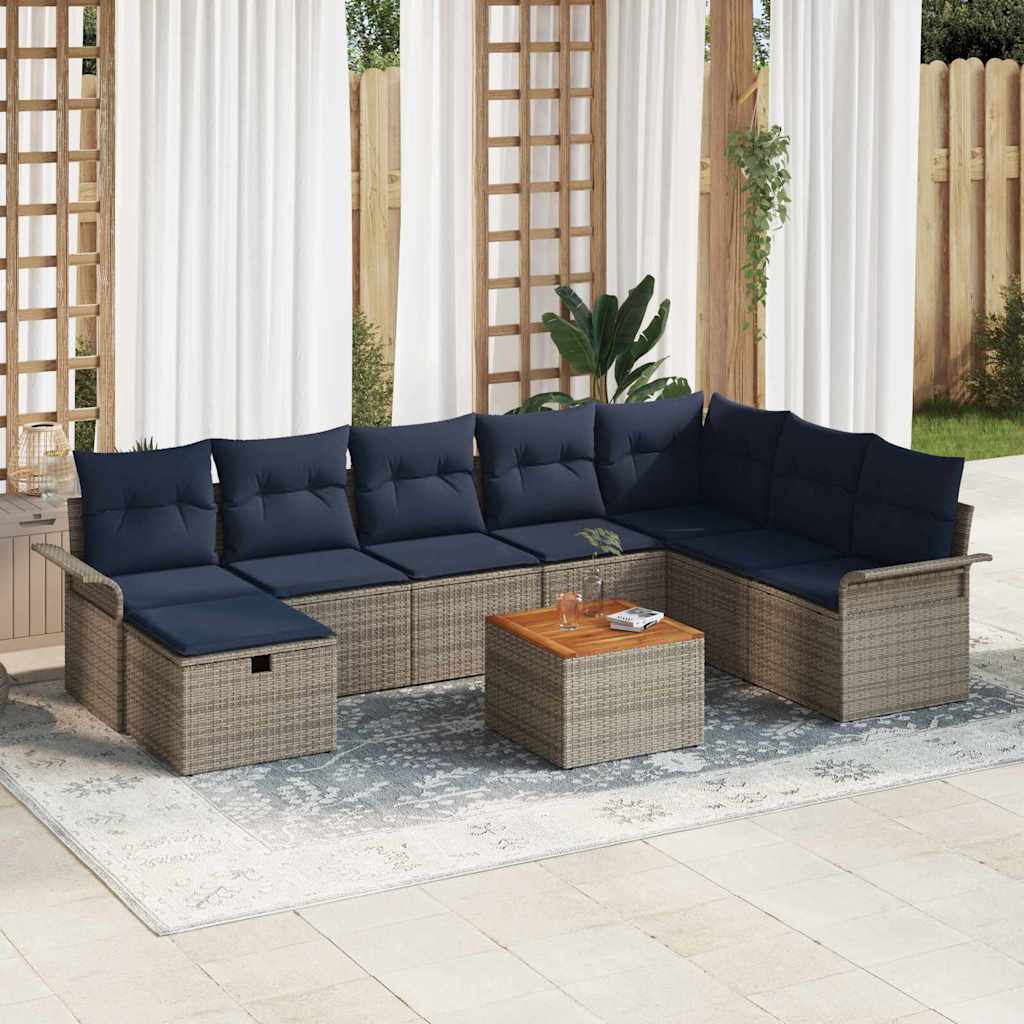 Tuinbankenset met kussen met opslag 9 pcs Grijs poly rattan is nu te koop bij PeponiXL, paradijselijk wonen!