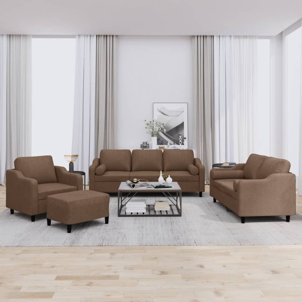 4-delige Loungeset met kussens stof bruin is nu te koop bij PeponiXL, paradijselijk wonen!