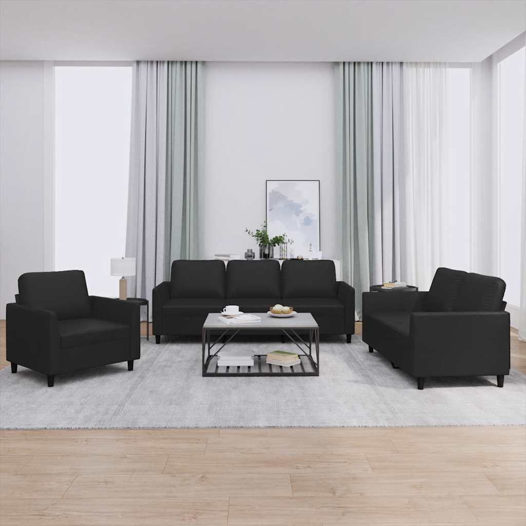 3-delige Loungeset met kussens kunstleer zwart is nu te koop bij PeponiXL, paradijselijk wonen!