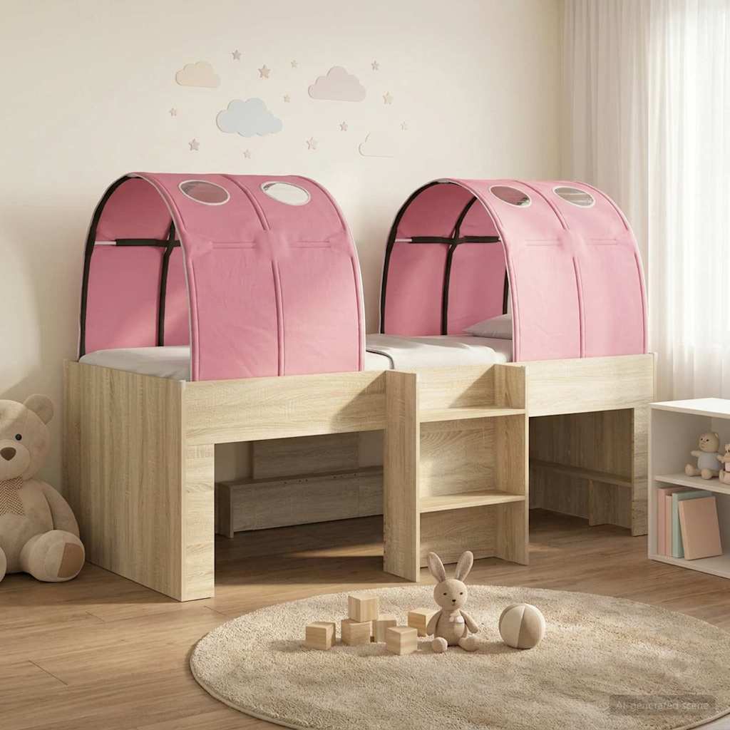 Hoge Bed Frame voor Kids met Tunnel Sonoma eiken en roze is nu te koop bij PeponiXL, paradijselijk wonen!