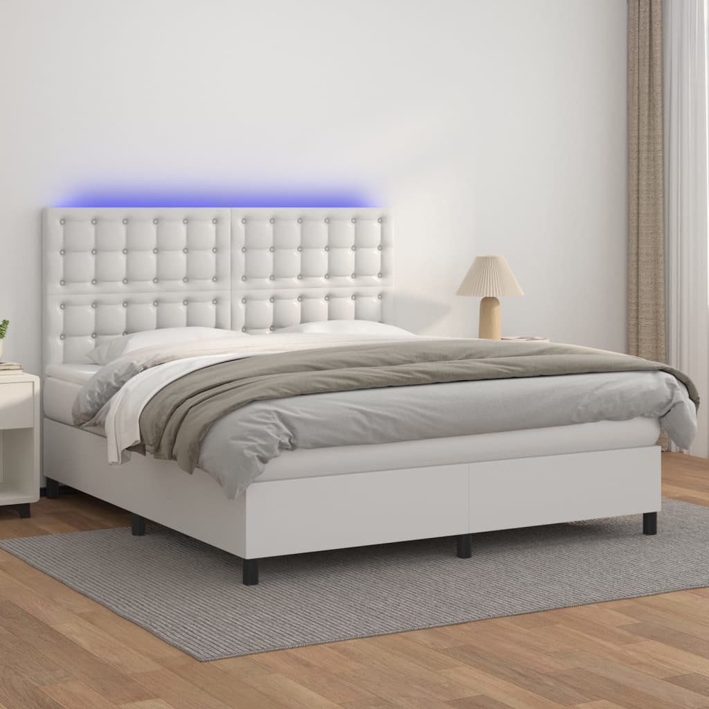 Boxspring met matras en LED kunstleer wit 180x200 cm is nu te koop bij PeponiXL, paradijselijk wonen!