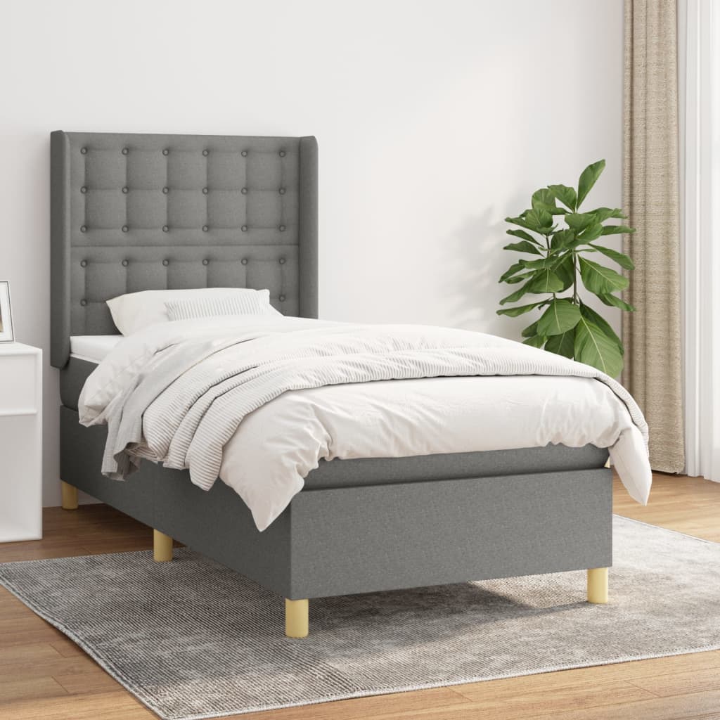 Boxspring met matras stof donkergrijs 100x200 cm is nu te koop bij PeponiXL, paradijselijk wonen!