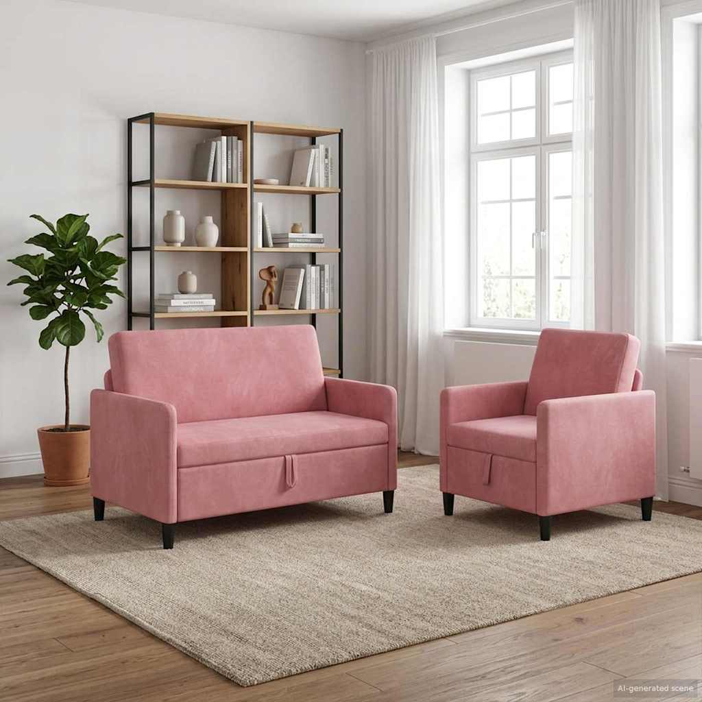 Bankenset met opbergruimte 2 st Roze Polyester is nu te koop bij PeponiXL, paradijselijk wonen!