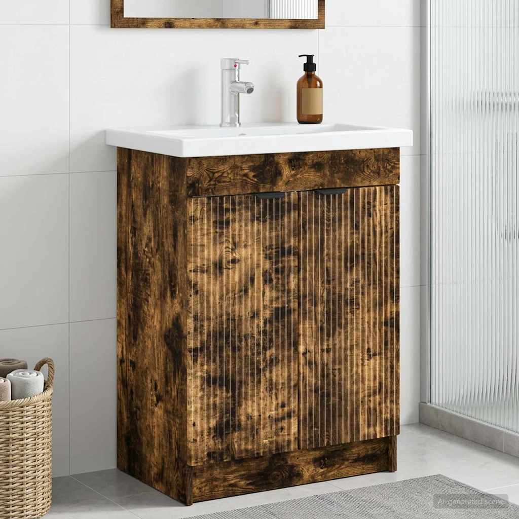 Badkamer onder wastafel kast Gerookt eiken 56 x 37,5 x 81 cm is nu te koop bij PeponiXL, paradijselijk wonen!