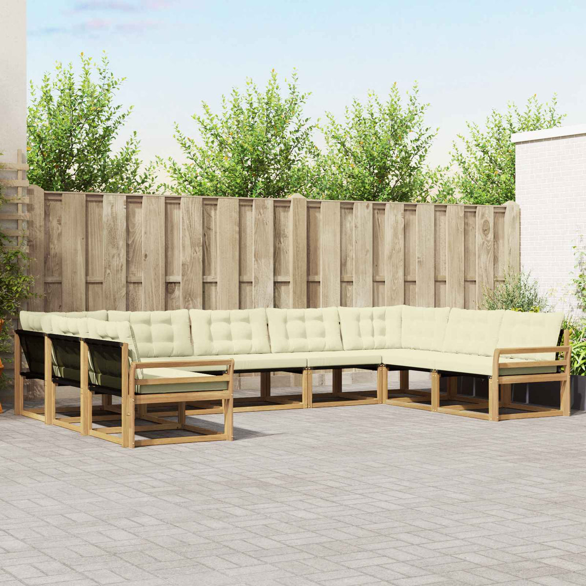 Buiten bankenset met kussen 9 pcs Wit en crèmekleurig is nu te koop bij PeponiXL, paradijselijk wonen!