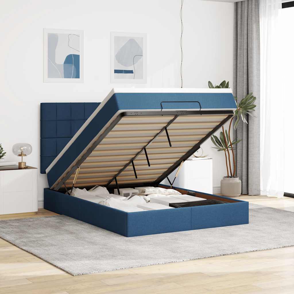 Ottoman bed met matras en LED's 140x200cm stof blauw is nu te koop bij PeponiXL, paradijselijk wonen!