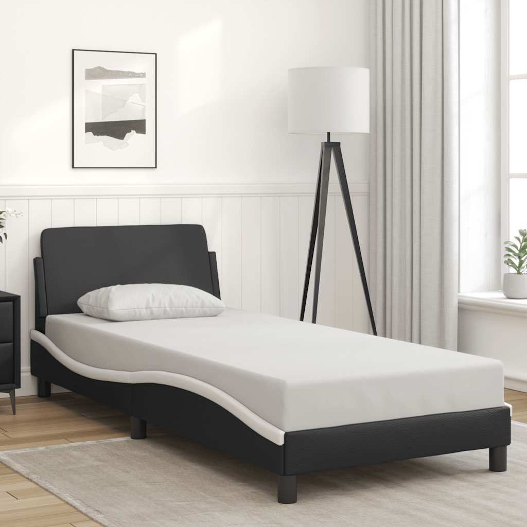 Bedframe Dover zwart en wit 90x190 cm kunstleer is nu te koop bij PeponiXL, paradijselijk wonen!