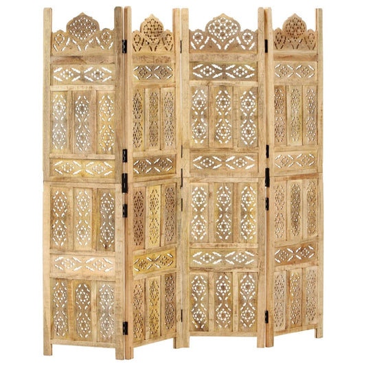 Kamerscherm 4 panelen handgesneden 160x165 cm massief mangohout is nu te koop bij PeponiXL, paradijselijk wonen!